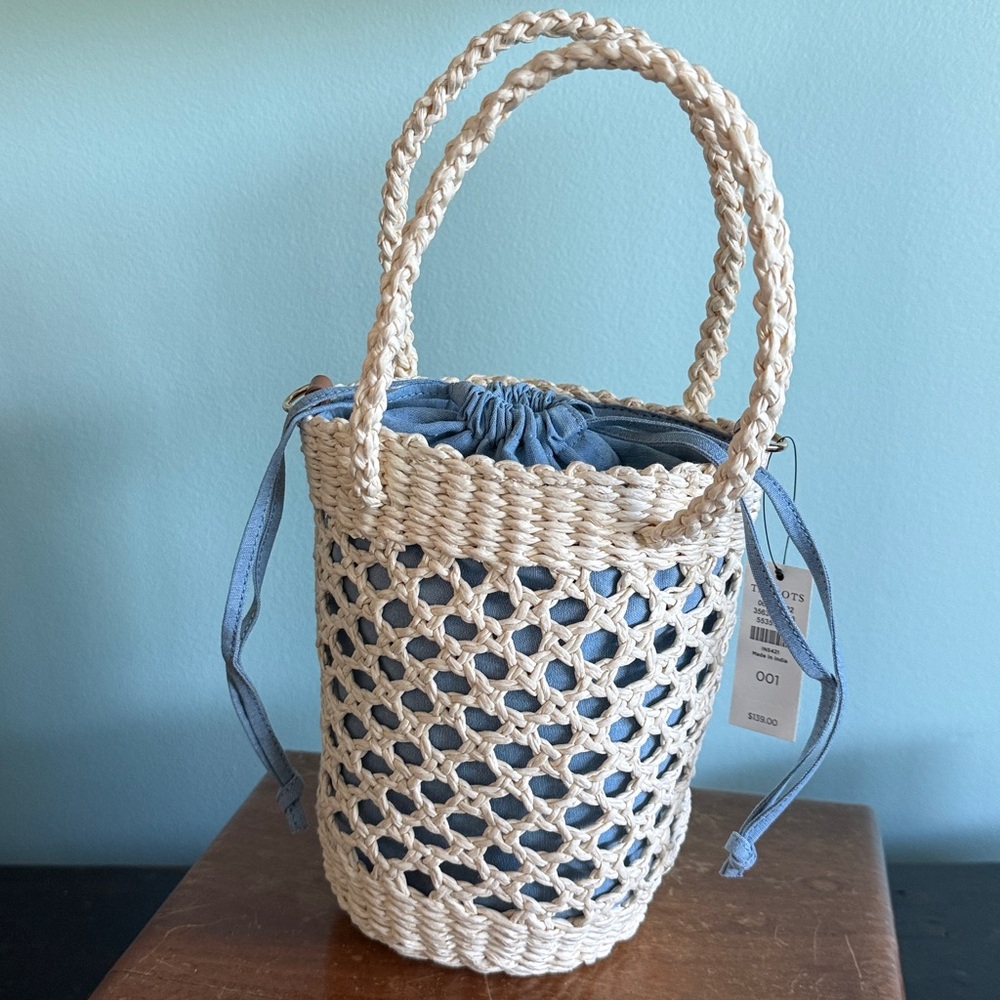 NWT Straw Woven Bag with Drawstring Top by Talbots